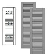 Traditional Composite Louver Shutters w/ Offset Top Double Mullion, Installation Brackets Included