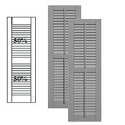 Traditional Composite Louver Shutters w/ Center Mullion w/ Faux Tilt Rod, Installation Brackets Included