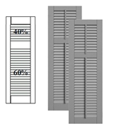 Traditional Composite Louver Shutters w/ Offset Top Mullion w/ Faux Tilt Rod, Installation Brackets Included