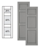 Traditional Composite Raised Panel Shutters w/ Offset Top Double Mullion, Installation Brackets Included