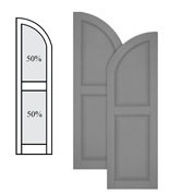 Traditional Composite Raised Panel Shutters w/ Center Mullion Arch Top, Installation Brackets Included