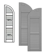 Traditional Composite Louver Shutters w/ Center Mullion Arch Top, Installation Brackets Included