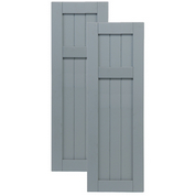 Traditional Composite Framed Board-n-Batten Shutters w/ Offset Top Mullion, Installation Brackets Included