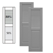 Traditional Composite Louver Over Raised Panel Shutters w/ Center Mullion, Installation Brackets Included