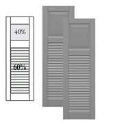 Traditional Composite Raised Panel Over Louver Shutters w/ Offset Top Mullion, Installation Brackets Included