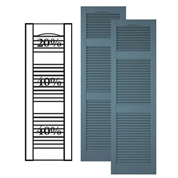 Custom Vinyl Louvered Shutters w/ Offset Top Double Mullion