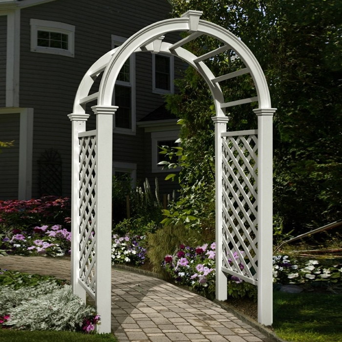 New England Arbors Livingston White Vinyl Arbor Patio & Garden Arbors